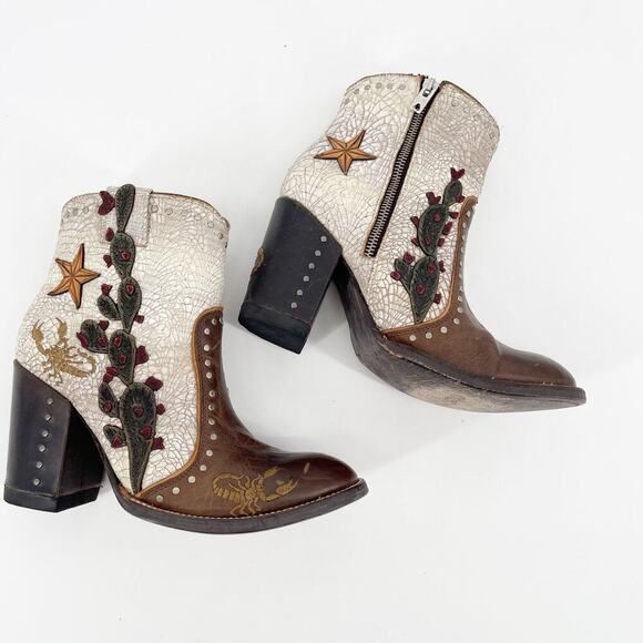 Old Gringo Galena Route 66 Women’s 6.5 Brown Cream Cactus Ankle Cowgirl Boots - Picture 3 of 13